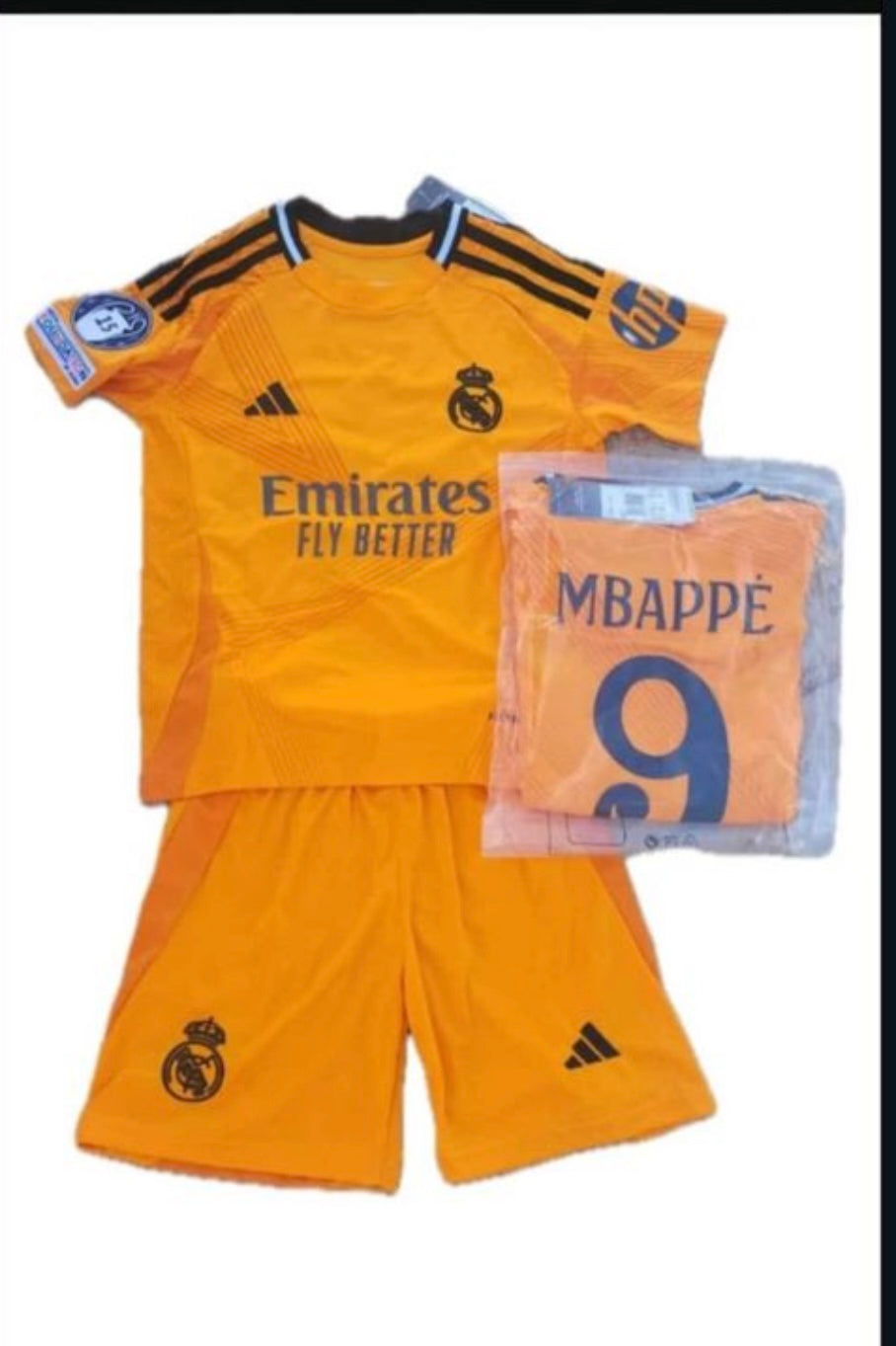 Equipación Real Madrid niño Naranja 2024/2025 Mbappé